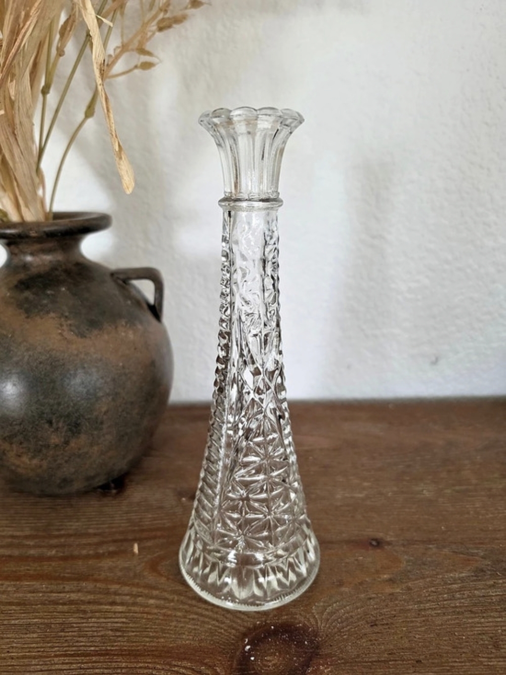 Vintage Anchor Hocking Clear 9" Glass Bud Vase Starburst